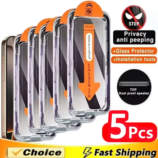 5Pcs Dust Free Installation Privacy Screen Protector for IPhone 14 11 12 13 15 16 Pro Max 15 16 Plus 13 Mini 16E Anti-spy Glass